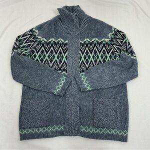 Vintage Clipper Mist Men’s Size XL Blue & Green Knit Zip Up Cardigan Sweater